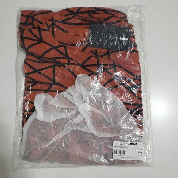 NWT‎ Fashion Nova Mesh it up Mini Dress in Rust Size Small - Picture 3 of 8